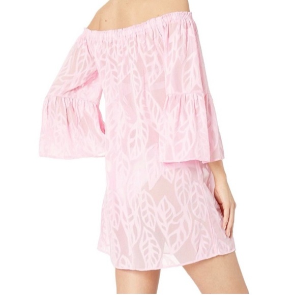Lilly Pulitzer Nevie Off-The-Shoulder Cover-Up Pink Tropics Size Large - Picture 2 of 11